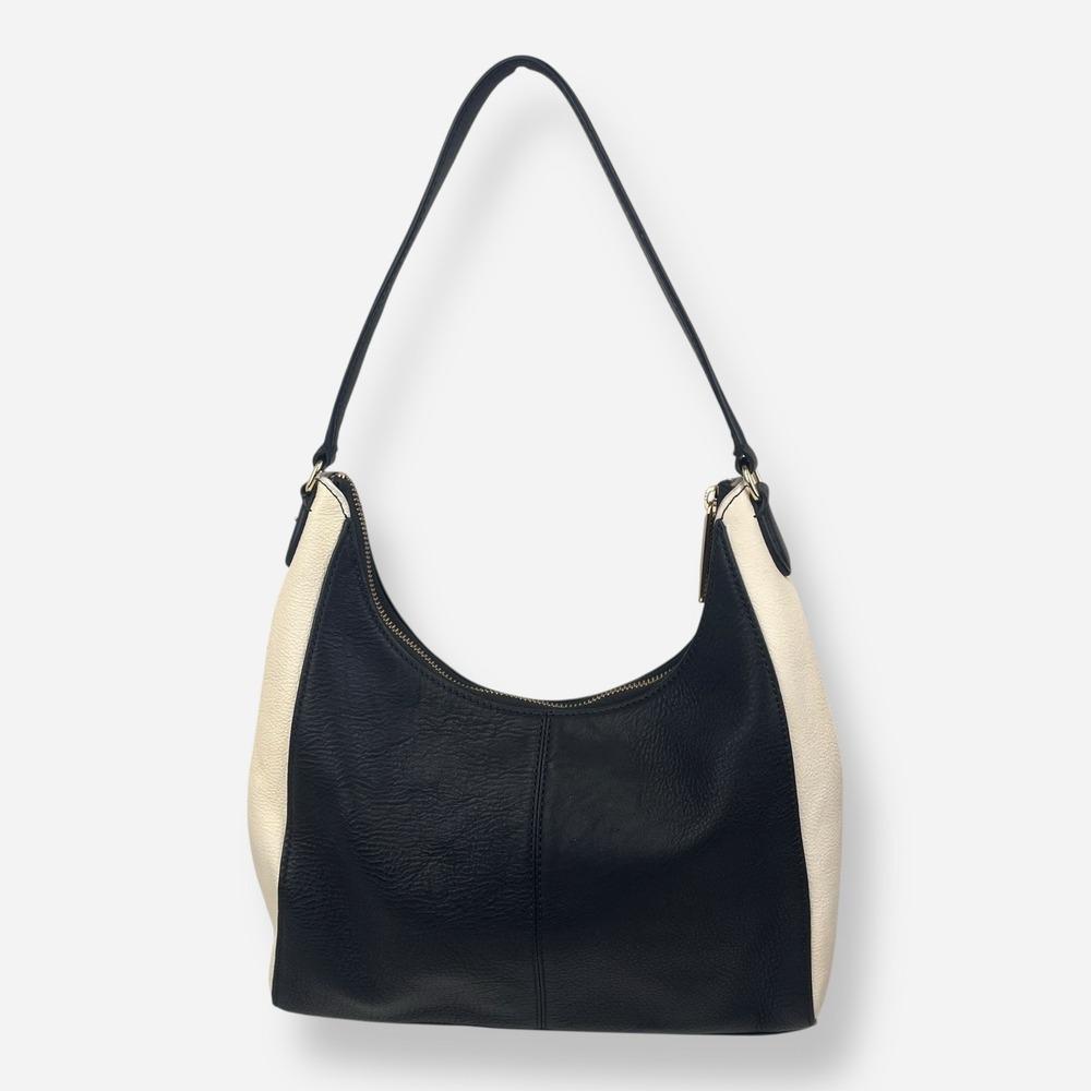 Talbots Leather Geometric Colorblock Shoulder Bag Black White